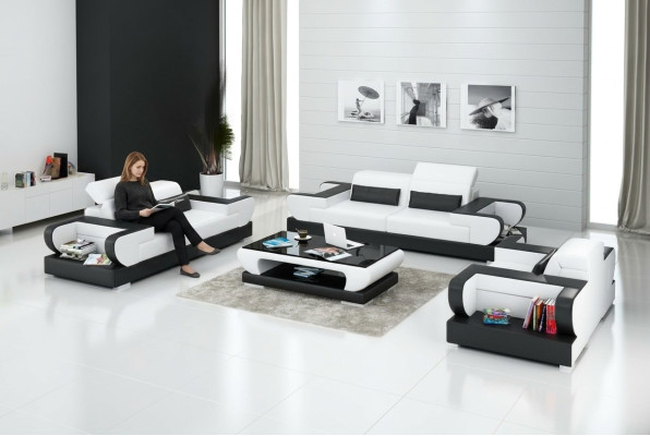 Sofá de cuero, sofá de diseño de salón 3+2+1, conjunto de sofás modernos G8002D.