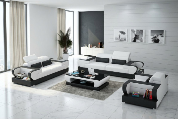 Sofá de cuero, sofá de diseño de salón 3+2+1, conjunto de sofás modernos G8002D.