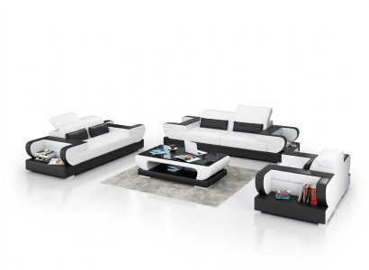 Sofá de cuero, sofá de diseño de salón 3+2+1, conjunto de sofás modernos G8002D.