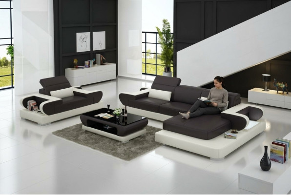 Diseño XXL Sofá grande Sofá de esquina Sofá de cuero Sillón Tapizado Paisaje de vida G8002E
