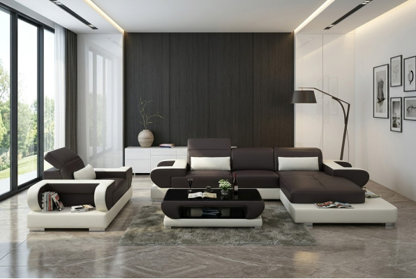 Diseño XXL Sofá grande Sofá de esquina Sofá de cuero Sillón Tapizado Paisaje de vida G8002E