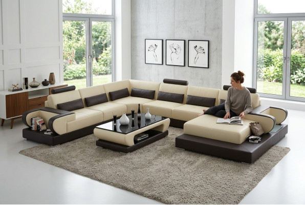 Sofá de cuero sofá sala de estar sofá de esquina conjunto de esquina diseño moderno sofá G8003