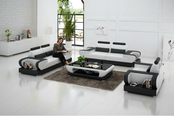 Sofá de cuero conjunto de sofás de diseño de salón 3+2+1 asientos estilo moderno sofá G8003D