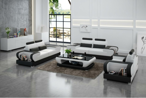 Sofá de cuero conjunto de sofás de diseño de salón 3+2+1 asientos estilo moderno sofá G8003D
