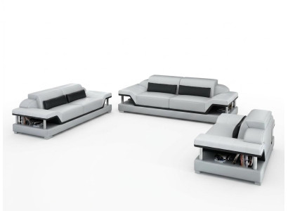 Sofá de cuero y sala de estar con diseño de 3+2+1 plazas.
