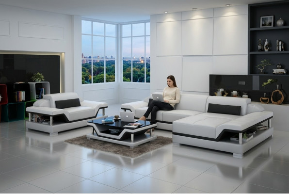 Diseño sofá de cuero Sofá Sofá Acolchado Esquina Sala de estar Conjunto Sofás Nuevo G8004F