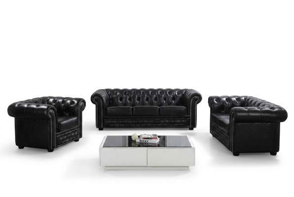 Chesterfield diseño de lujo sofá de cuero conjunto de asientos de sofá de 3 plazas #606