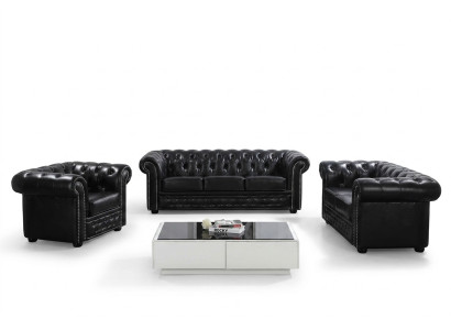 Chesterfield diseño de lujo sofá de cuero conjunto de asientos de sofá de 3 plazas #606