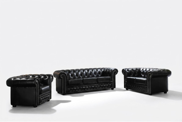 Chesterfield Sofá de cuero Sofá Sofá Tapizado Juego de asientos Tapizado 3+2 plazas