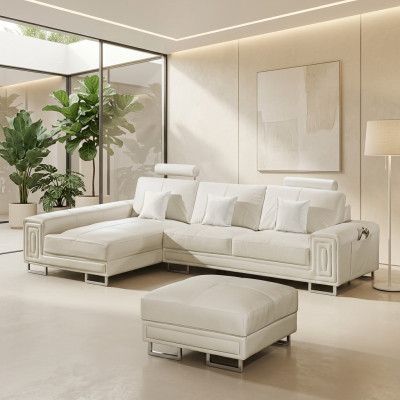 Sofá de cuero sofá sofá esquina conjunto de tapizado 190x334cm sofá en forma de L 2055