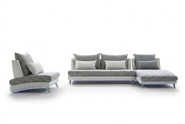 Sofá esquinero moderno de diseño, conjunto de sofá tapizado de tela de 155x390 cm.