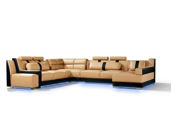 XXL sofá rinconero de cuero en forma de U conjunto grande de muebles tapizados