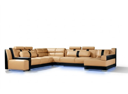 XXL sofá rinconero de cuero en forma de U conjunto grande de muebles tapizados
