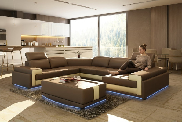 Sofá de cuero sofá conjunto de estar sofá en forma de L moderno conjunto de esquina diseño decorativo