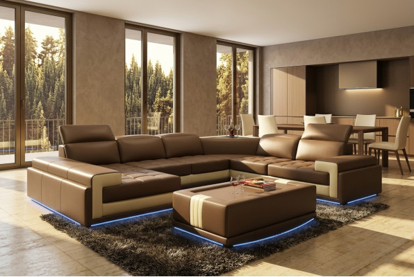 Sofá de cuero sofá conjunto de estar sofá en forma de L moderno conjunto de esquina diseño decorativo