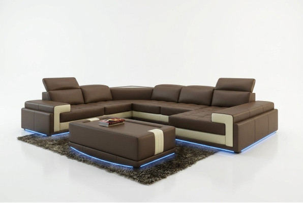 Sofá de cuero sofá conjunto de estar sofá en forma de L moderno conjunto de esquina diseño decorativo