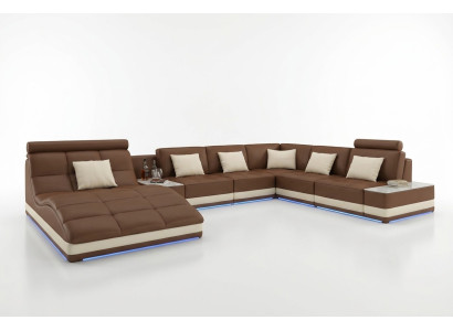 Bix XXL sofá de esquina de asiento tapizado de cuero en forma de U.