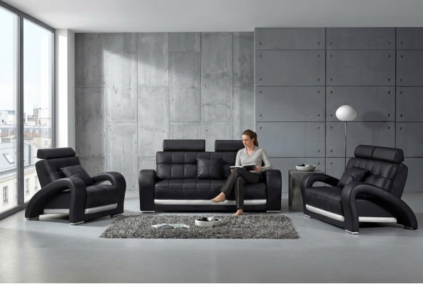 Sofá de cuero Sofá Chaise longue Conjunto de sofás de 3+2+1 plazas Diseño de sofá moderno B2023