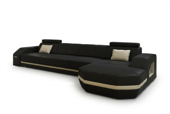 Elegante sofá de esquina negro en forma de L. Muebles elegantes para tu hogar.