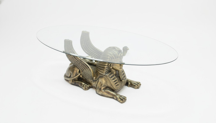 Mesa de centro Mesa de vidrio Mesas de vidrio Faraón Esfinge Mesa auxiliar de vidrio Egipto 120x60cm