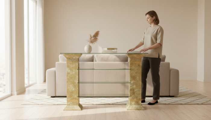 Clásico mueble de TV RTV, mesa de televisión, mesa de televisión con estante y vitrina Medusa 1866