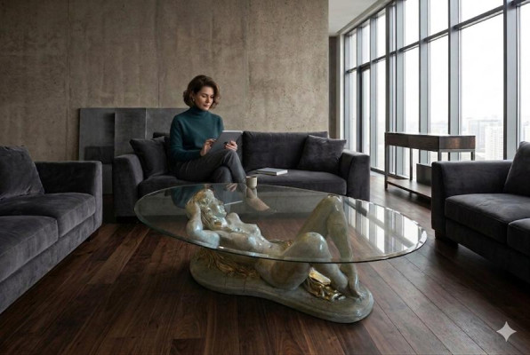 Mesa de vidrio erótica escultura figura mesa de café mesa sofá ordenar mesas estatua.