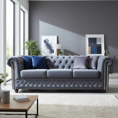 Chesterfield juego de sofá sofá 3+1+1 cojín sofás asiento piedras de cristal