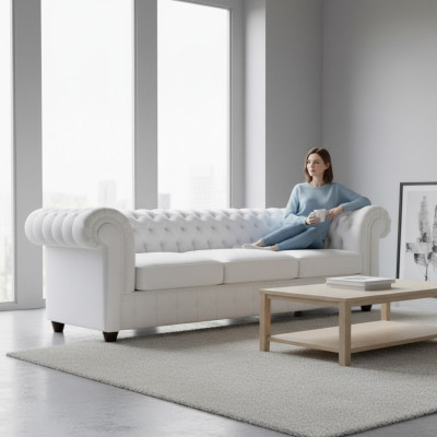 Chesterfield 3+1 sofá cama de cuero con función de cama conjunto de sofá de cuero.