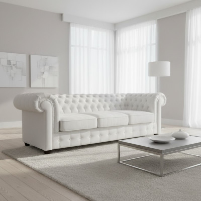 Chesterfield 3+1 sofá cama de cuero con función de cama conjunto de sofá de cuero.