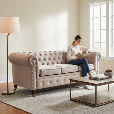 Chesterfield set de sofá 3+2+1 Oxford conjunto de sofás tapizados en cuero.