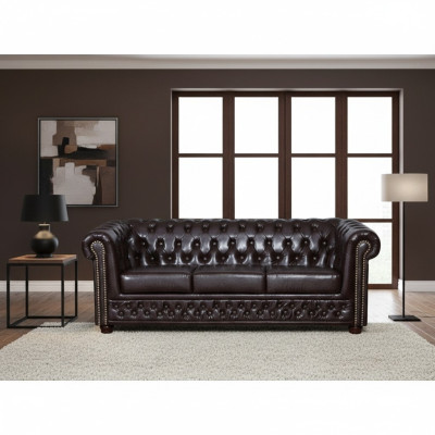 Conjunto de sofás Chesterfield Sofá Tapizado en cuero y tela Diseño Tapicería 3+2 Sofá