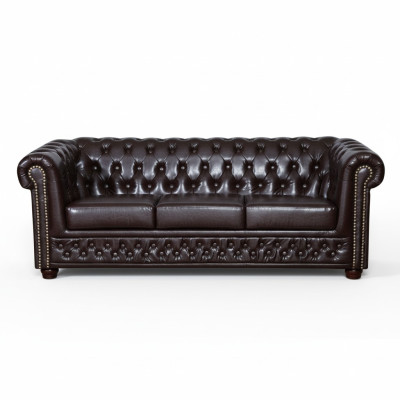 Conjunto de sofás Chesterfield Sofá Tapizado en cuero y tela Diseño Tapicería 3+2 Sofá