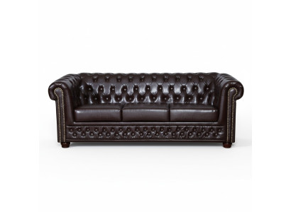 Conjunto de sofás Chesterfield Sofá Tapizado en cuero y tela Diseño Tapicería 3+2 Sofá