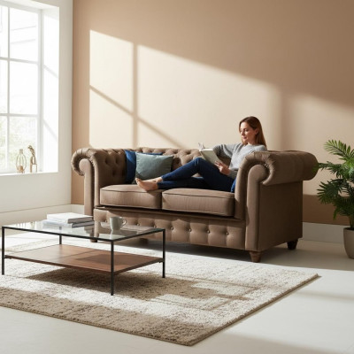 Chesterfield Oficina Sofá Sofá Diseño de tela Asiento Acolchado Sofás Cambridge
