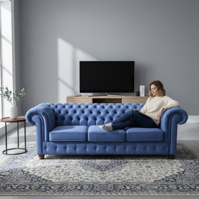 Diseño clásico Chesterfield Big XXL sofá de 3 plazas en cuero y tela.