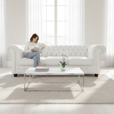 Diseño Clásico Chesterfield Gran Sofá XXL de Cuero Textil Sofás 3 Plazas