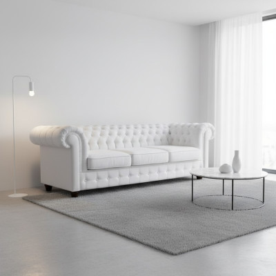 Diseño Clásico Chesterfield Gran Sofá XXL de Cuero Textil Sofás 3 Plazas