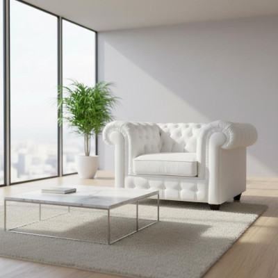 Sillón Chesterfield blanco elegante: El encanto de lo clásico en un estilo moderno.