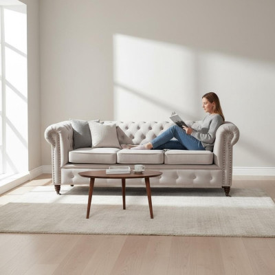 Diseño clásico Chesterfield Sofá de cuero de 3 plazas Conjunto de sofás Nuevo