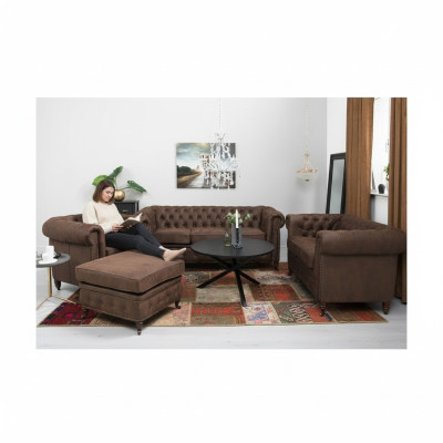 Chesterfield conjunto de sofás 3+2+1 plazas + taburete sofá de cuero tela sofás.