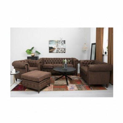 Chesterfield conjunto de sofás 3+2+1 plazas + taburete sofá de cuero tela sofás.