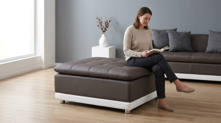 Sillón Lounge XXL Club, Puf Otomano de Cuero Textil Ottoman