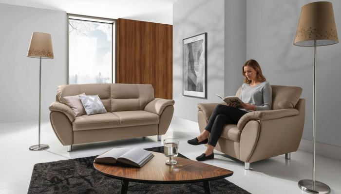 El elegante sofá clásico de dos plazas de estilo modernista encaja en cualquier interior.