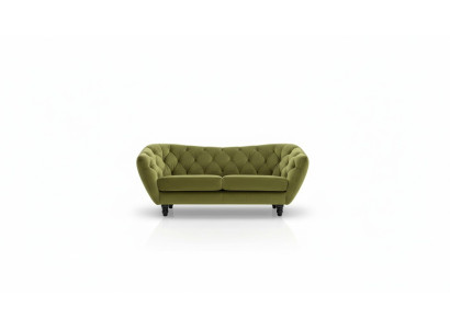 Sofá de tres plazas con respaldo de lujo estilo Chesterfield en un elegante tono verde.