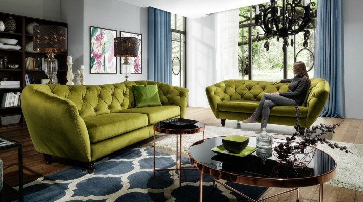 Chesterfield Sofá conjunto de 3 plazas + 2 plazas Tapizado en tela Sofá Asiento Juego de mobiliario Diseño