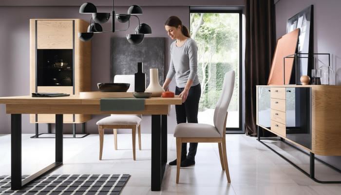 Conjunto de muebles de alta calidad para la sala de estar Vitrina + Mesa de comedor + Cómoda aparador