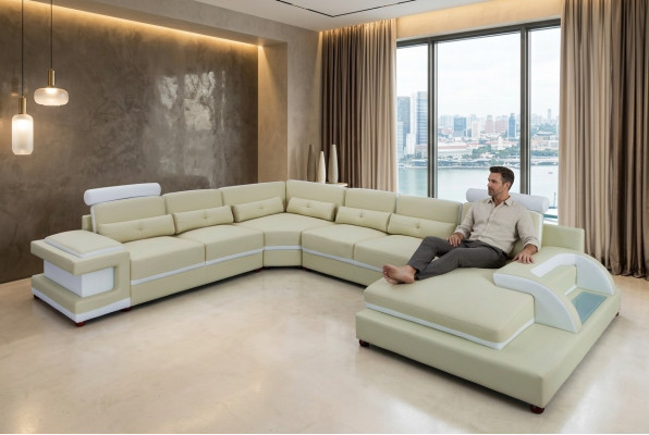 Sofá de cuero XXL Sofás grandes Sofá Sofá Sofá Acolchado Sofá esquinero Salón Sofá de cuero