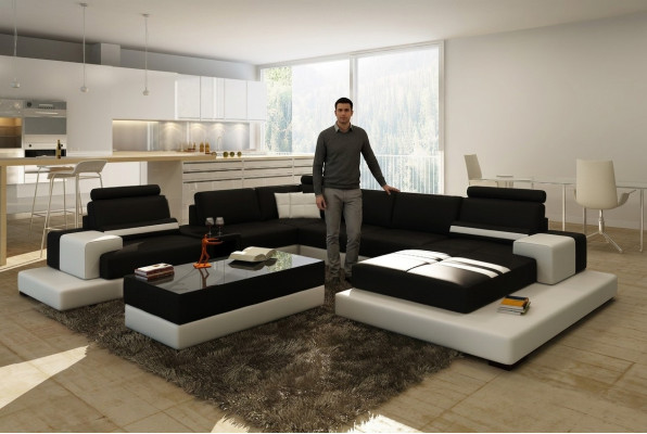 Moderne XXL gran conjunto de sofás en forma de L sofá de esquina tapizado.