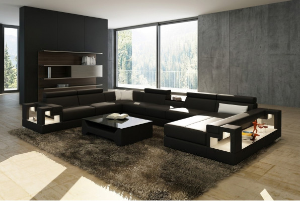 XXL Gran paisaje residencial sofá de cuero sofá sillón tapizado juego de sofás