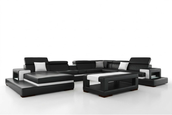 Sofá de cuero XXL esquinero de diseño gran sofá tapizado esquinero asiento decoración conjunto.